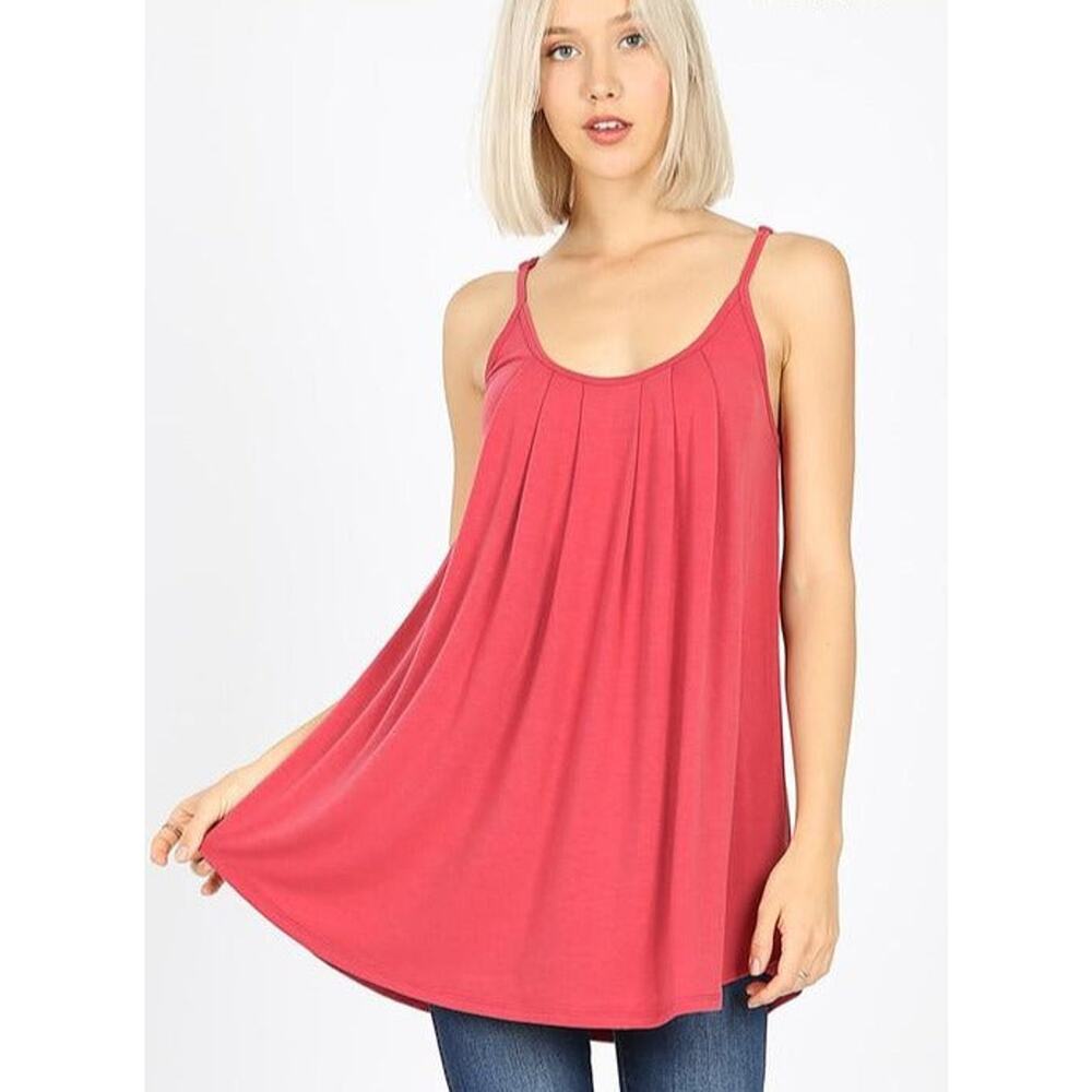 Pleated Spaghetti Top-Rose